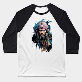 Dangerous Pirate in Old Classic Costume with Furious Face in Ink Painting Style Baseball T-Shirt